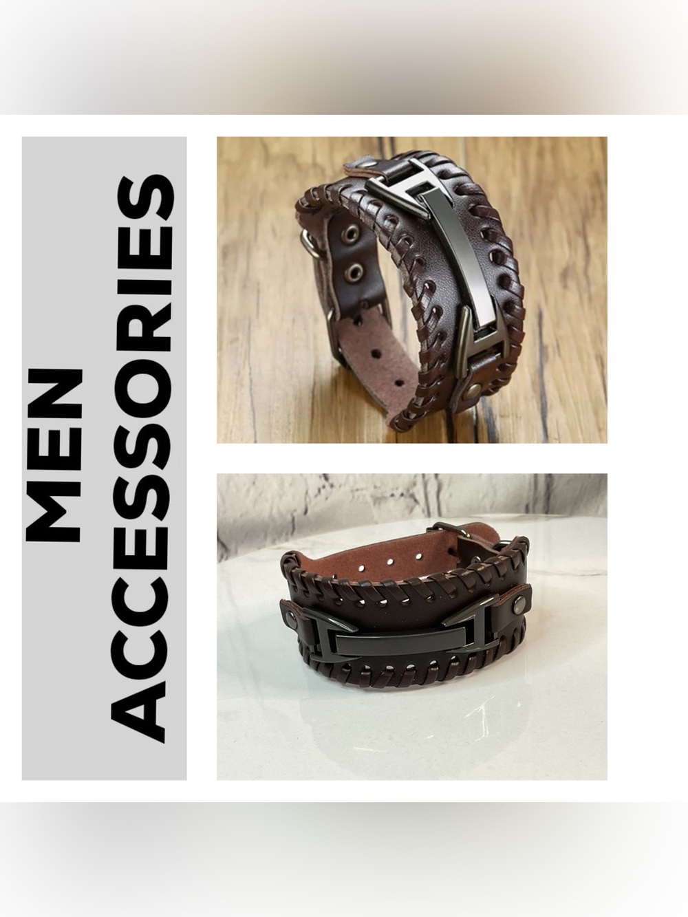 🌟🌟 Genuine Men’s Wide Band Leather Bracelet - Brown